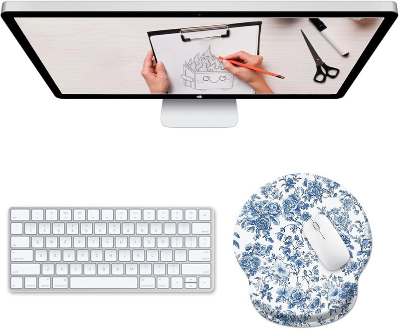 Hancynir Floral Flower Ergonomic Mouse Pad with Wrist Rest, Gel Mousepad Wrist Support, Computer Gaming Mouse Pad with Pain Relief Non-Slip PU Base for Desk Accessories Office Decor Supplies - Image 2